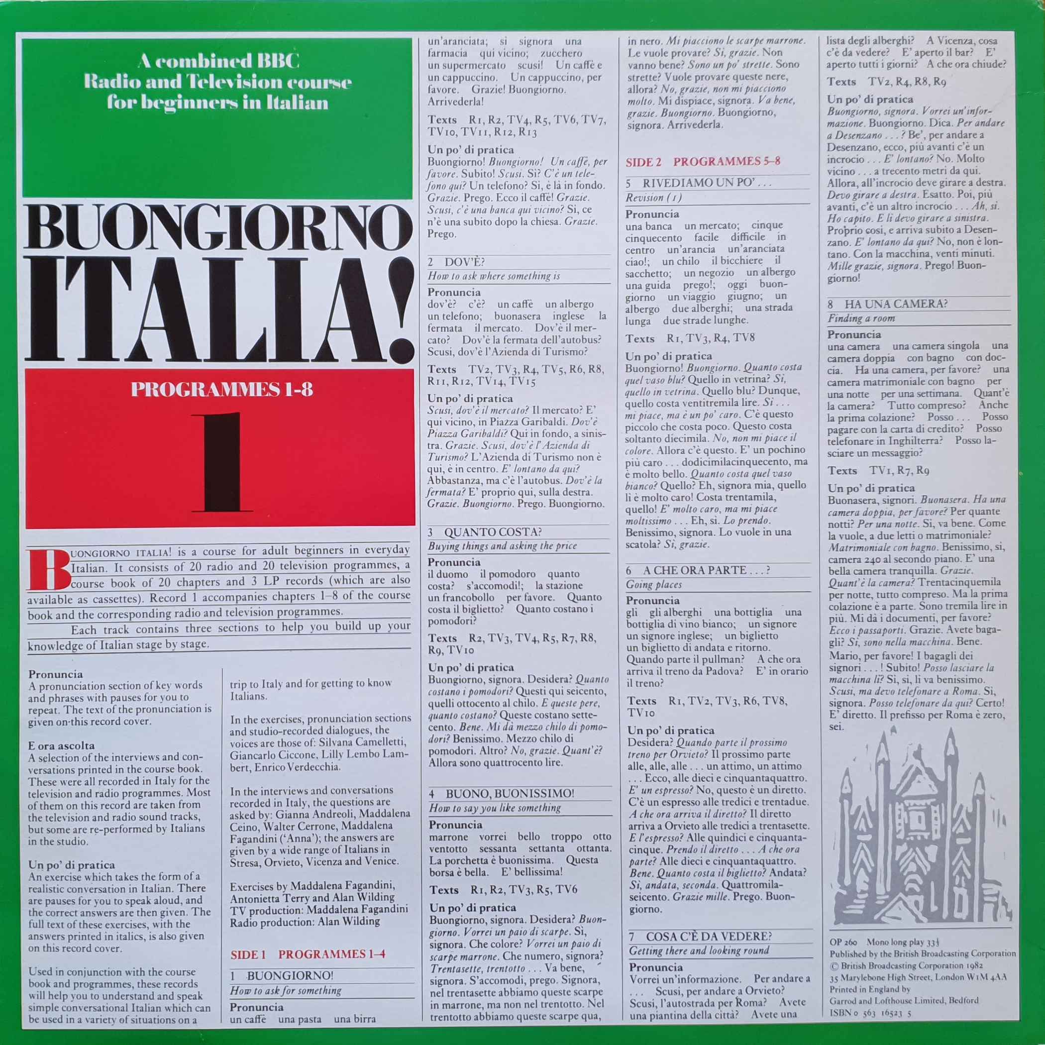Picture of OP 260 Buongiorno Italia - 1-8 by artist Maddalena Fagandini / Antonietta Terry / Alan Wilding from the BBC records and Tapes library